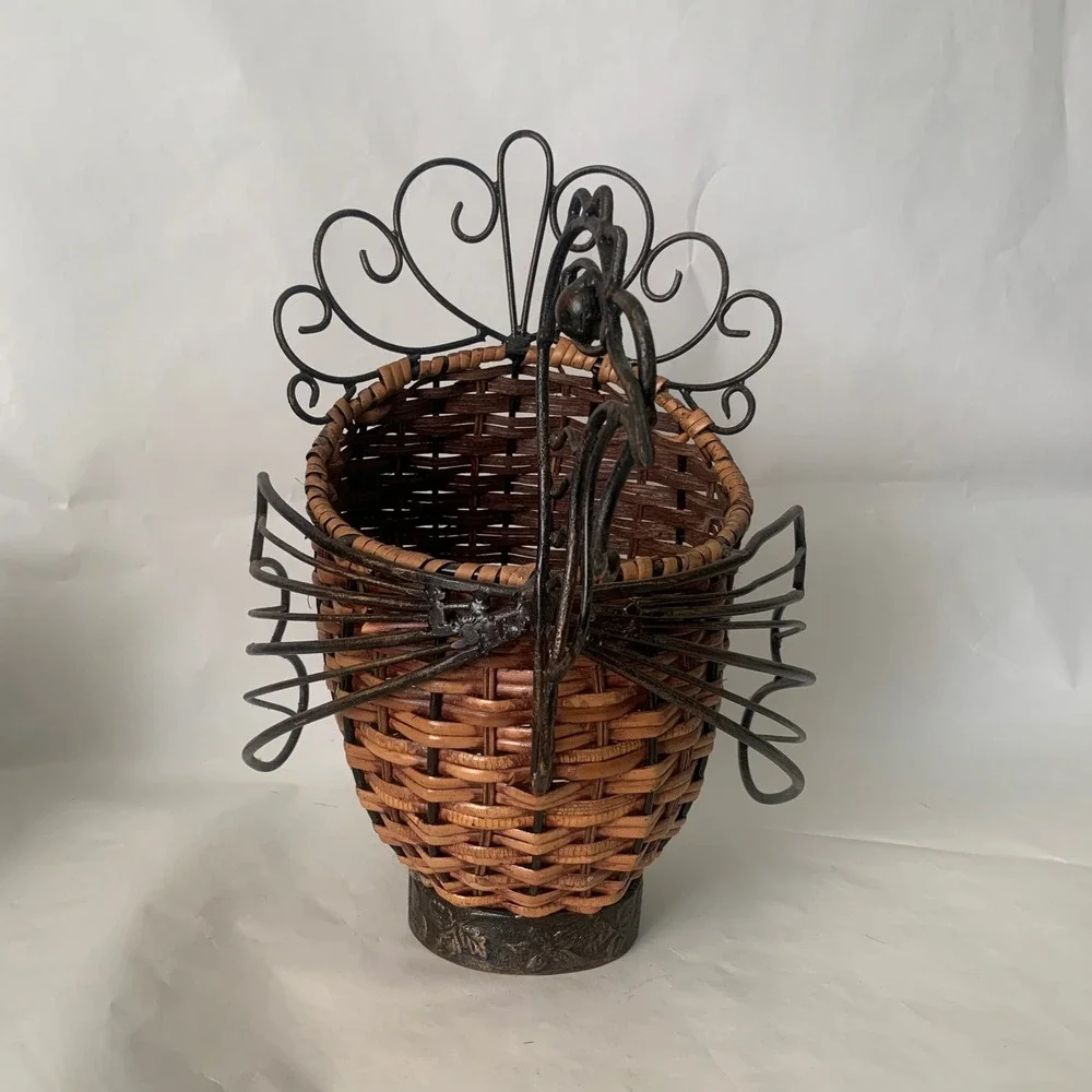 Woven Rattan Metal Turkey Decorative Basket Brown Fall Farmhouse Thanksgiving